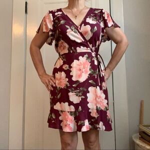 NWT Xhiliration burgundy pink floral summer dress